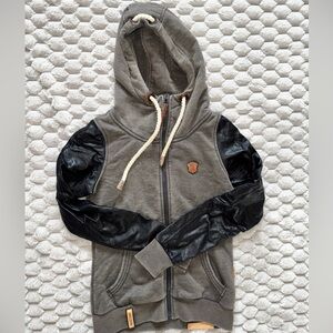 Naketano Full-Zip Hoodie Faux Leather Sleeves (RARE)
